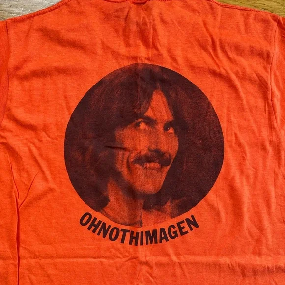 VINTAGE 1975 GEORGE HARRISON EXTRA TEXTURE ORANGE T SHIRT SIZE SMALL - Picture 4 of 5